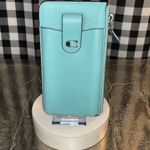 Coach Essential Phone Wallet Faded Blue Polished Leather 2023 NWOT